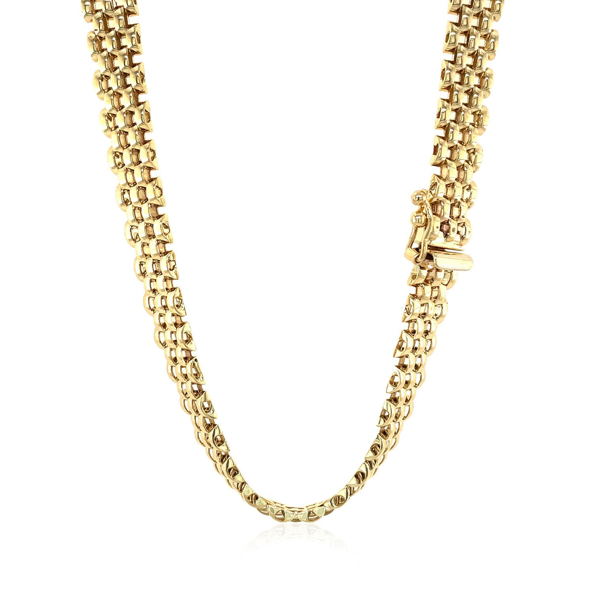 14K Yellow Gold Fancy Polished Multi-Row Panther Link Necklace, view 3