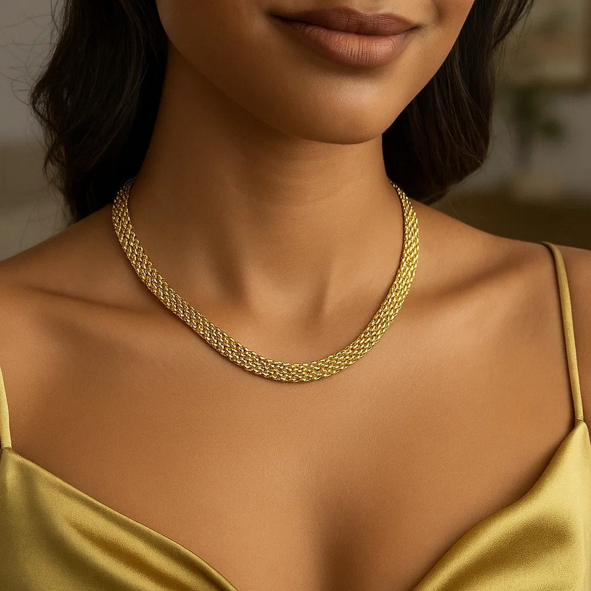 14K Yellow Gold Fancy Polished Multi-Row Panther Link Necklace, view 5