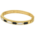 14K Yellow Gold Black And White Art Deco Hexagon Bangle, view 2