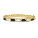 14K Yellow Gold Black And White Art Deco Hexagon Bangle, view 3