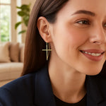 14K Yellow Gold Cross Thread Drop Earrings, view 2