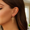 14K Yellow Gold Cross Thread Drop Earrings