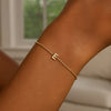 14K Yellow Gold Mini Initial E Bracelet, view 7