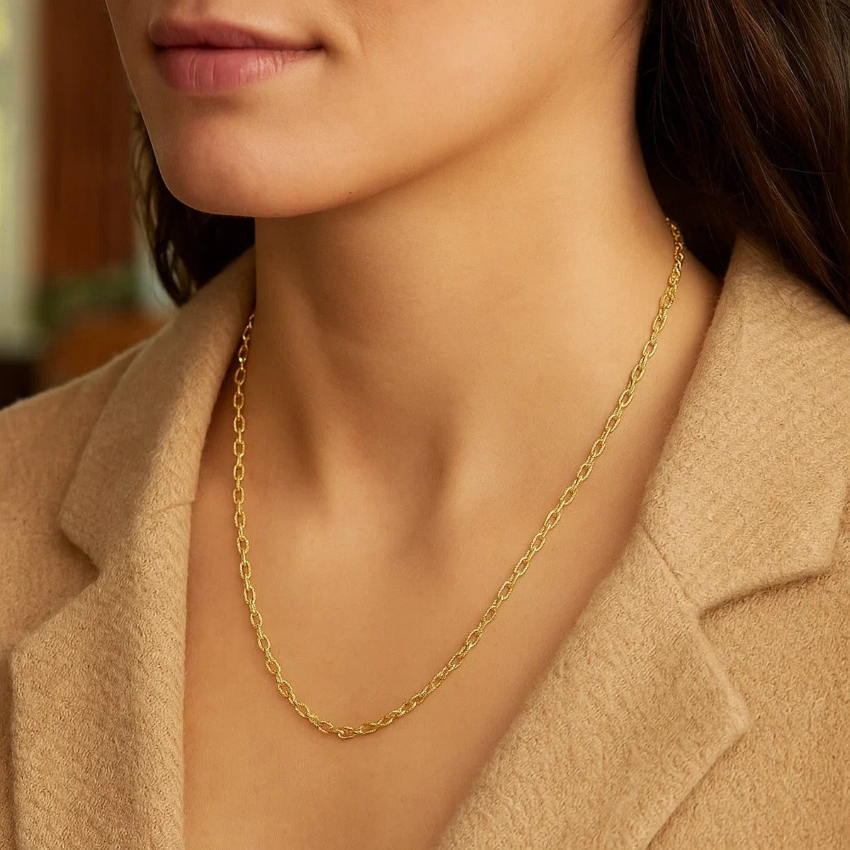 14k Yellow Gold Pendant Chain with Textured Links (2.50 mm), view 2