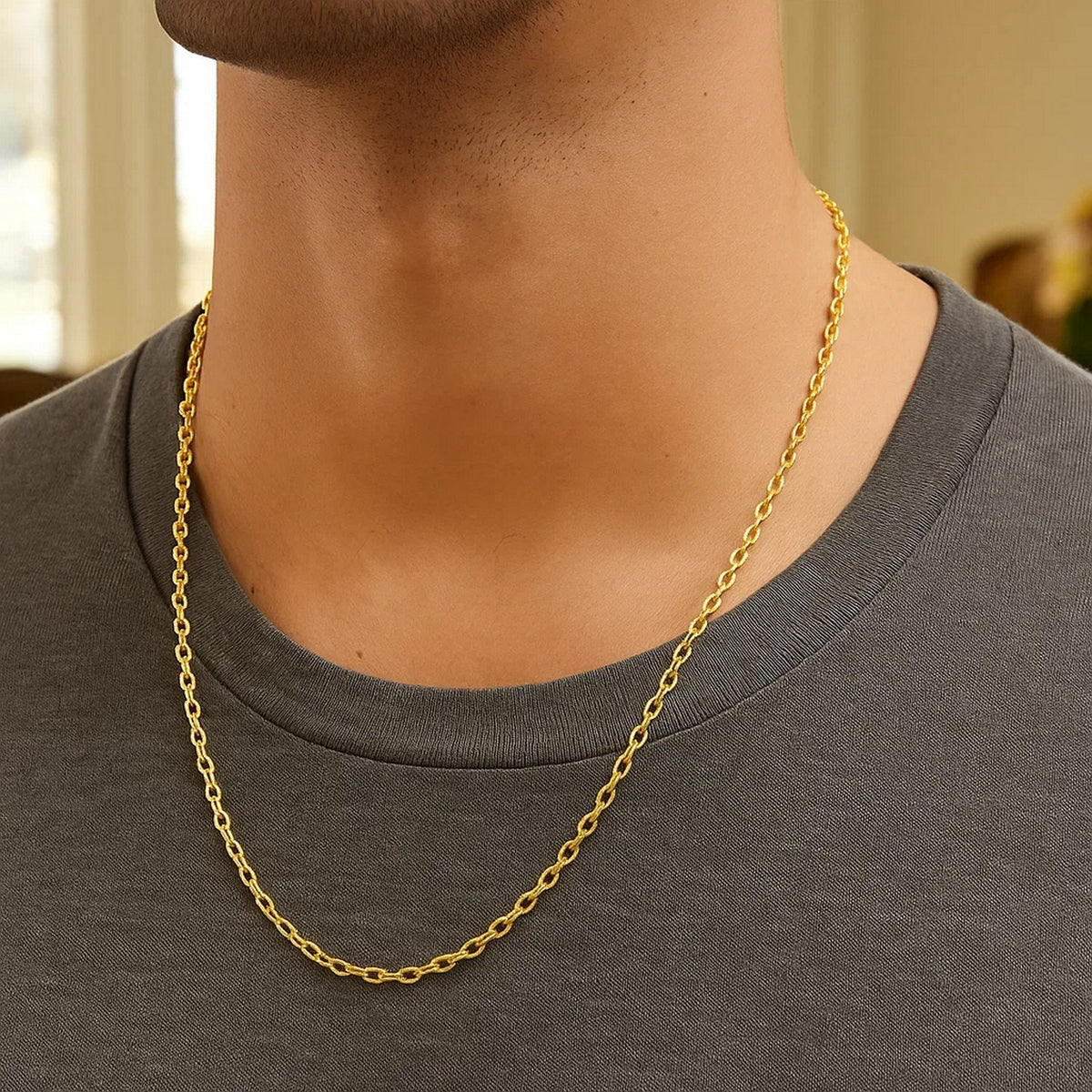 14k Yellow Gold Pendant Chain with Textured Links (2.50 mm), view 13