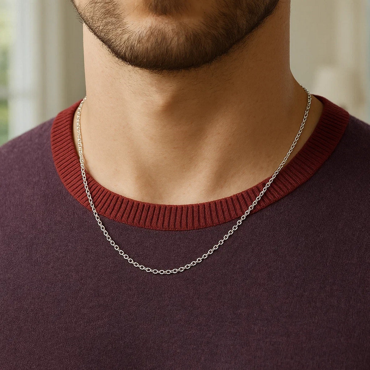 14k White Gold Oval Cable Link Chain (1.50 mm), view 14