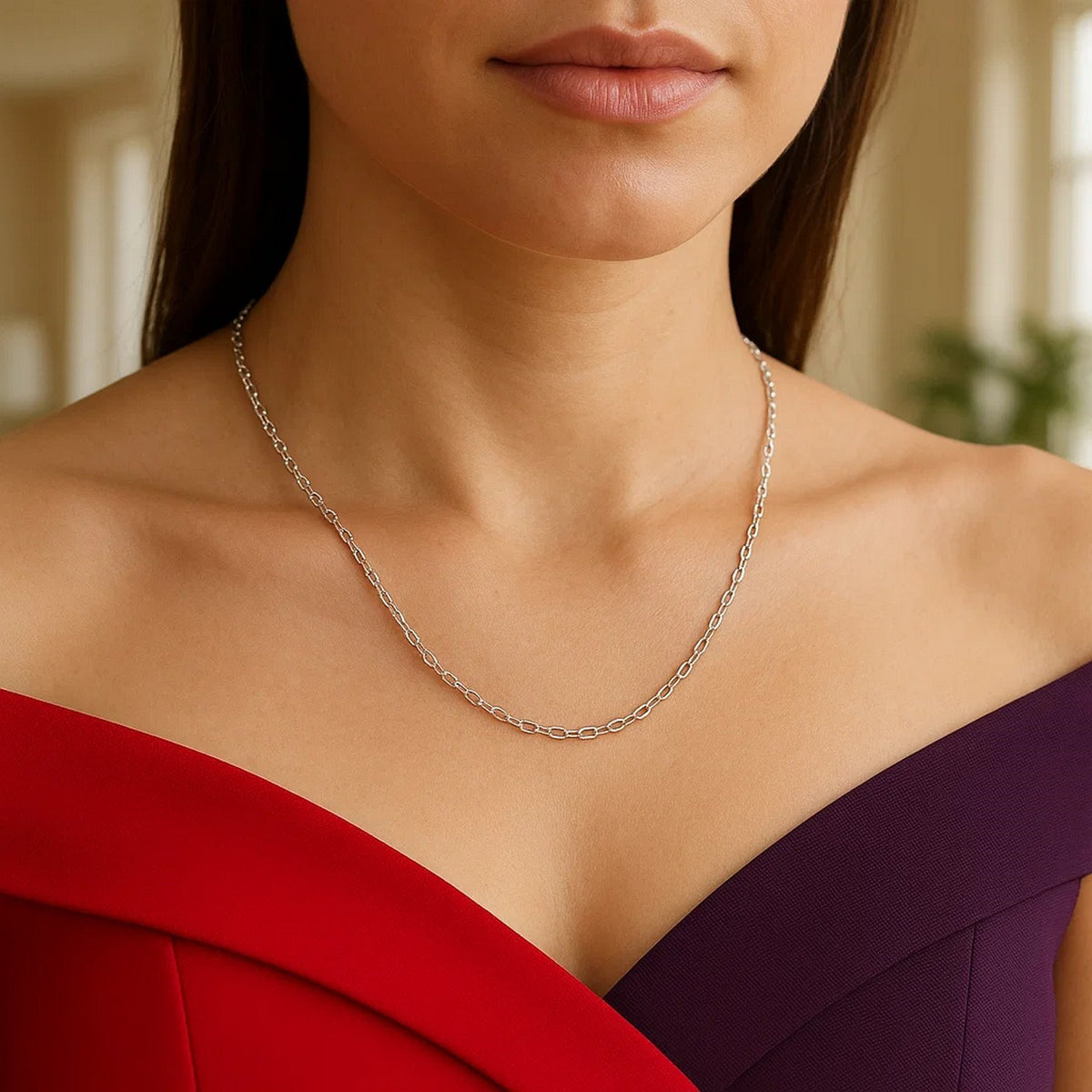 14k White Gold Oval Cable Link Chain (1.50 mm), view 13