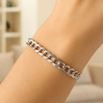 Sterling Silver Ridged Circular Chain Bracelet with Rhodium Plating (6.00 mm), view 3