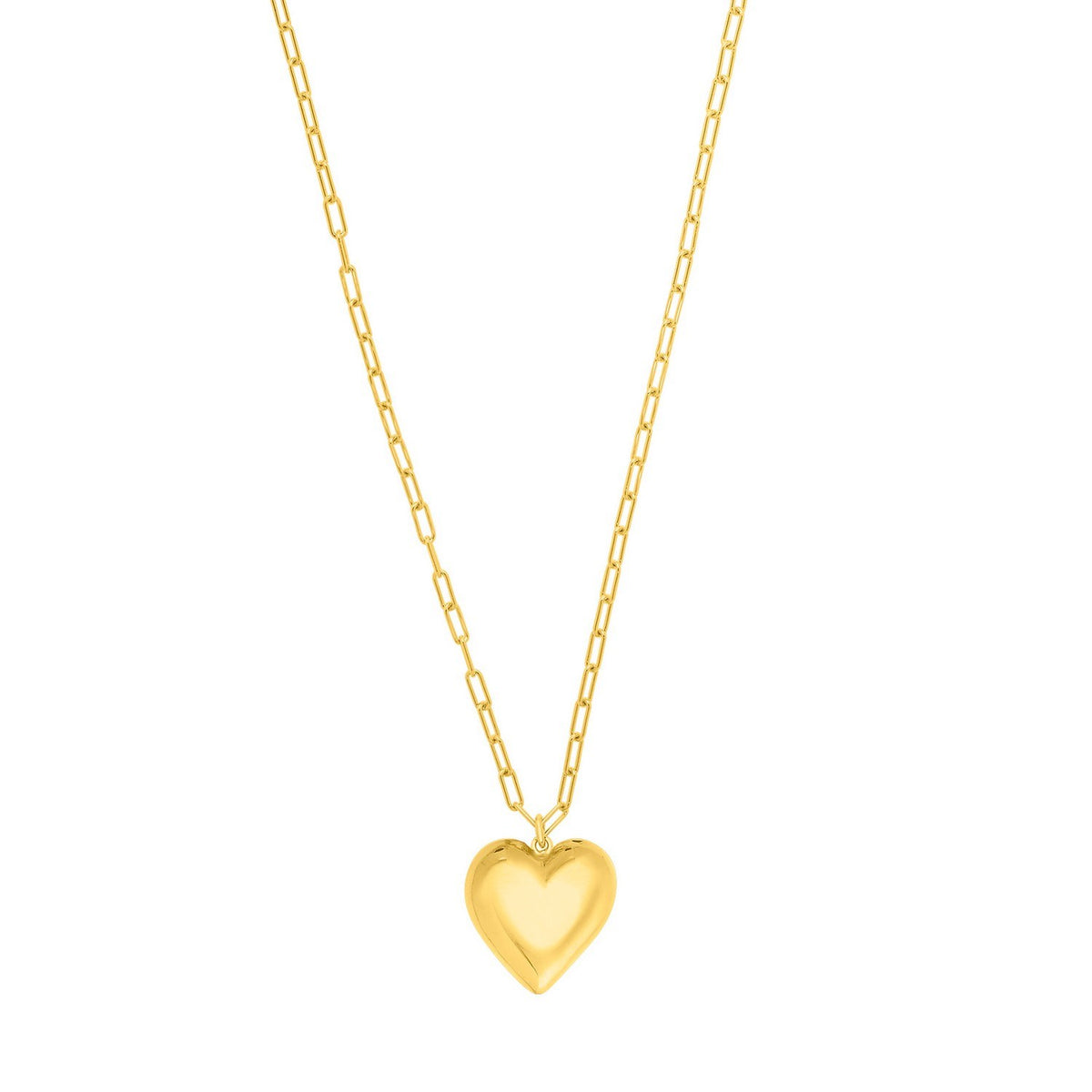 Sterling Silver Gold Plated Large Puffed Heart Long Necklace