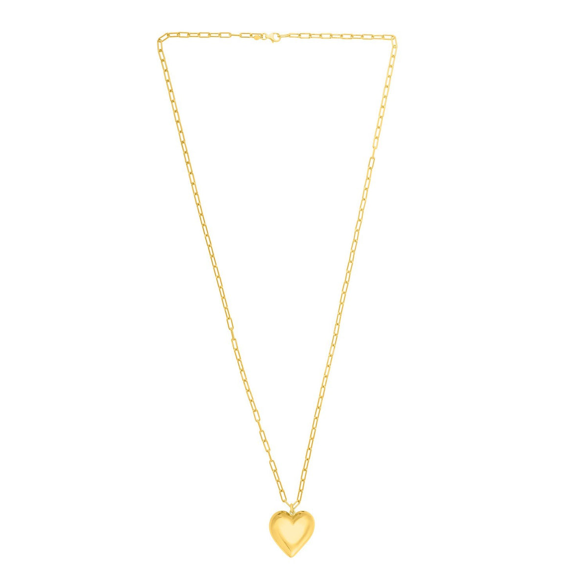Sterling Silver Gold Plated Large Puffed Heart Long Necklace, view 2