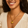 Sterling Silver Gold Plated Large Puffed Heart Long Necklace
