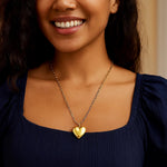 Sterling Silver Gold Plated Large Puffed Heart Long Necklace, view 5
