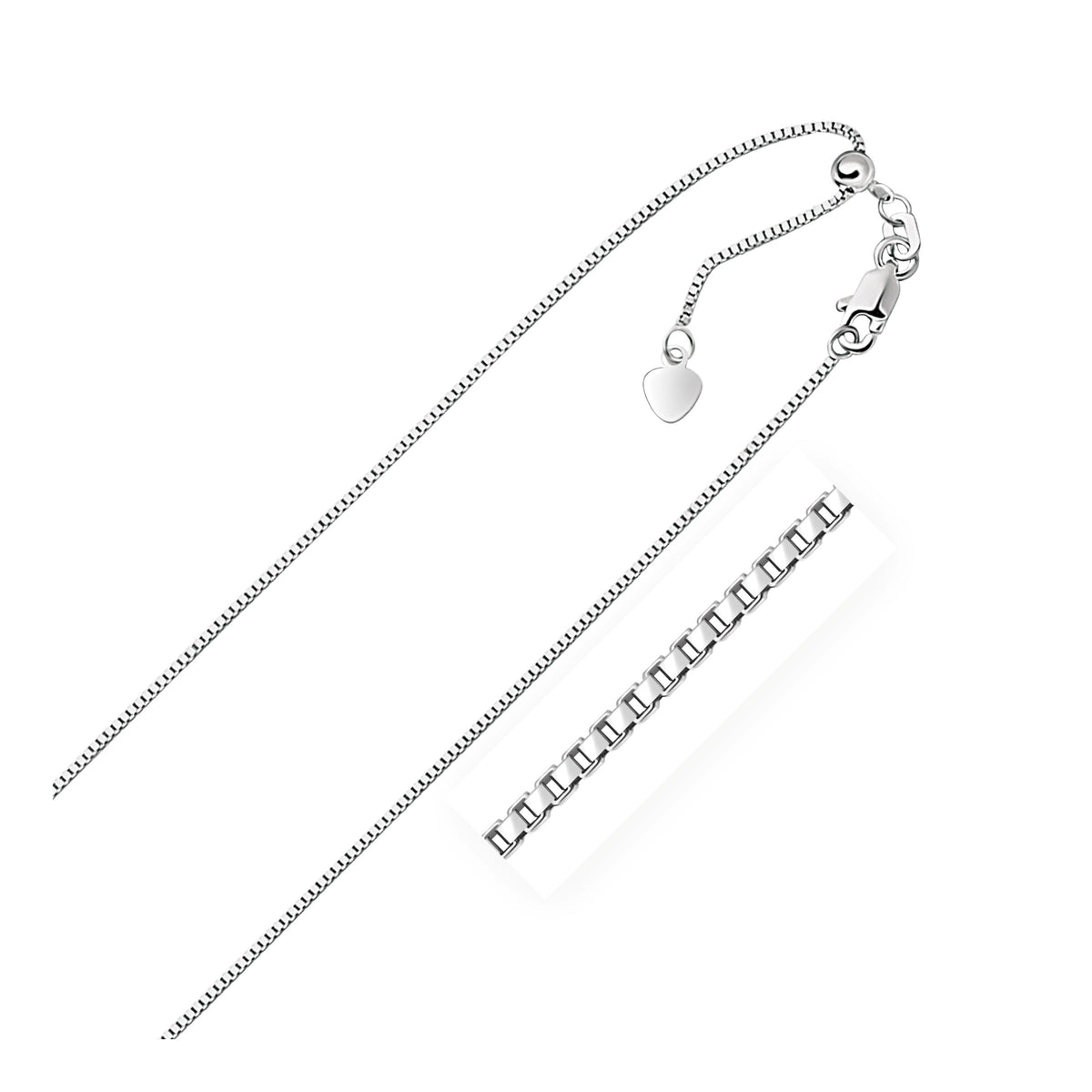 10k White Gold Adjustable Box Chain (0.85 mm), view 2