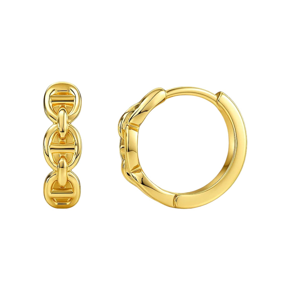 14K Yellow Gold Oval Mariner Huggies