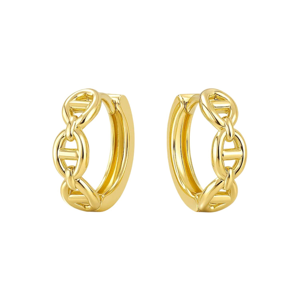 14K Yellow Gold Oval Mariner Huggies, view 2