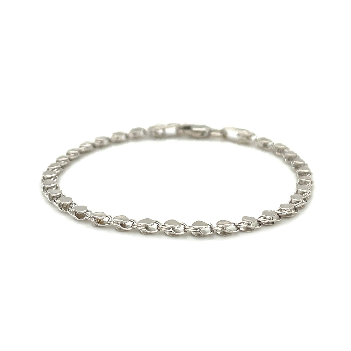 14K White Gold Heart Bracelet (3.00 mm), view 2
