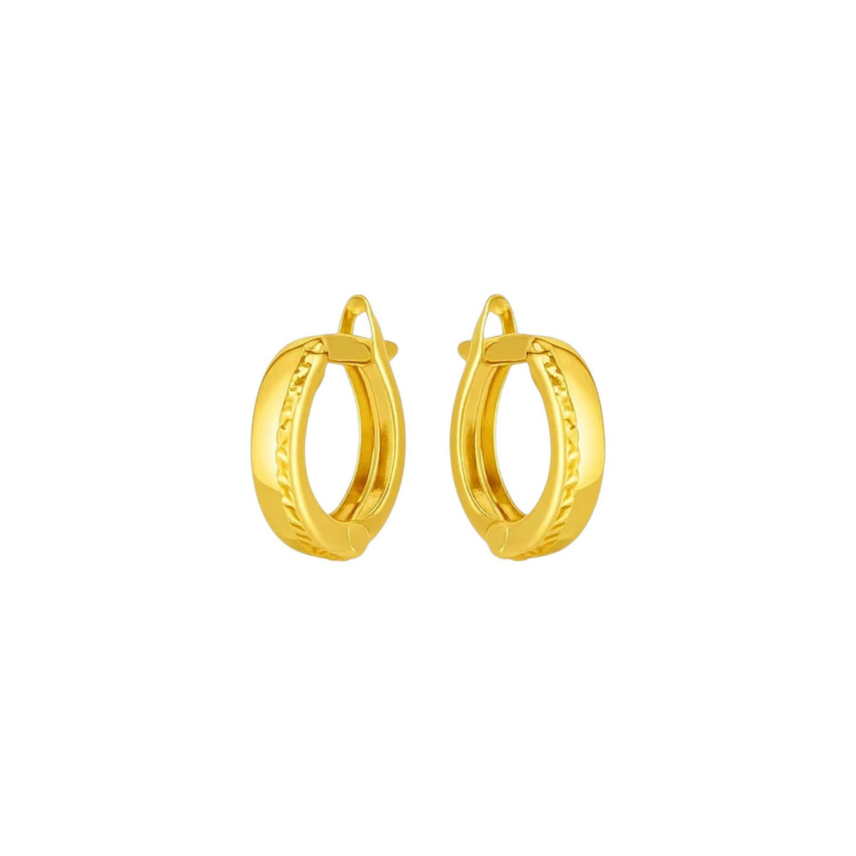 14K Yellow Gold Textured Huggie Hoops (3x10.00 mm), view 2