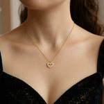 14K Yellow Gold Petite Diamond Heart Necklace, view 3