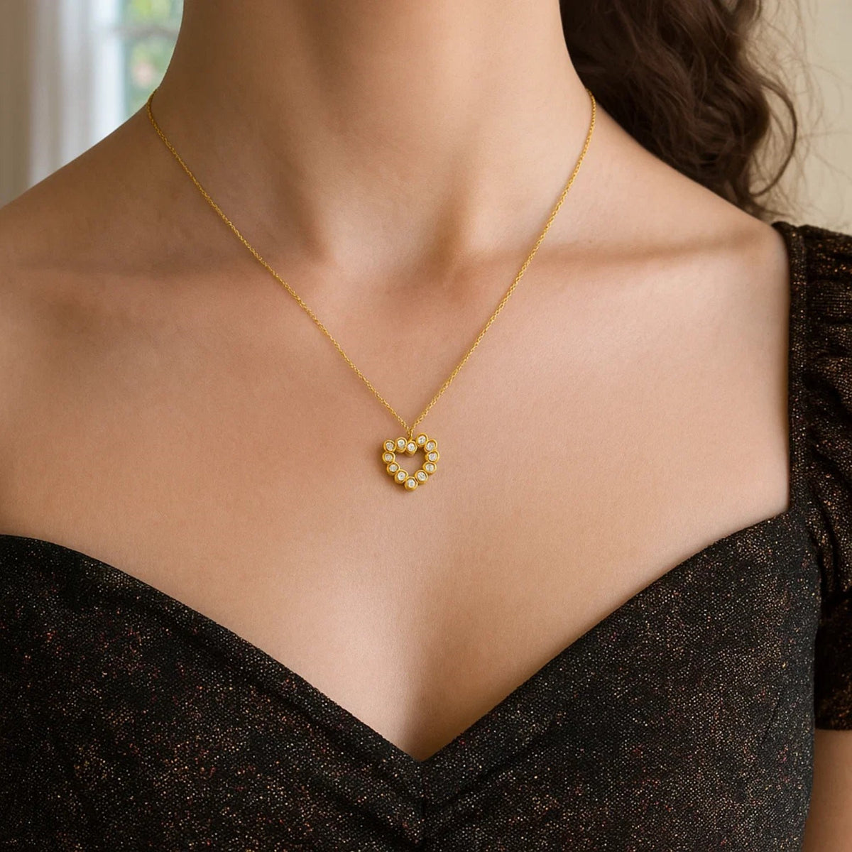 14K Yellow Gold Petite Diamond Heart Necklace, view 4