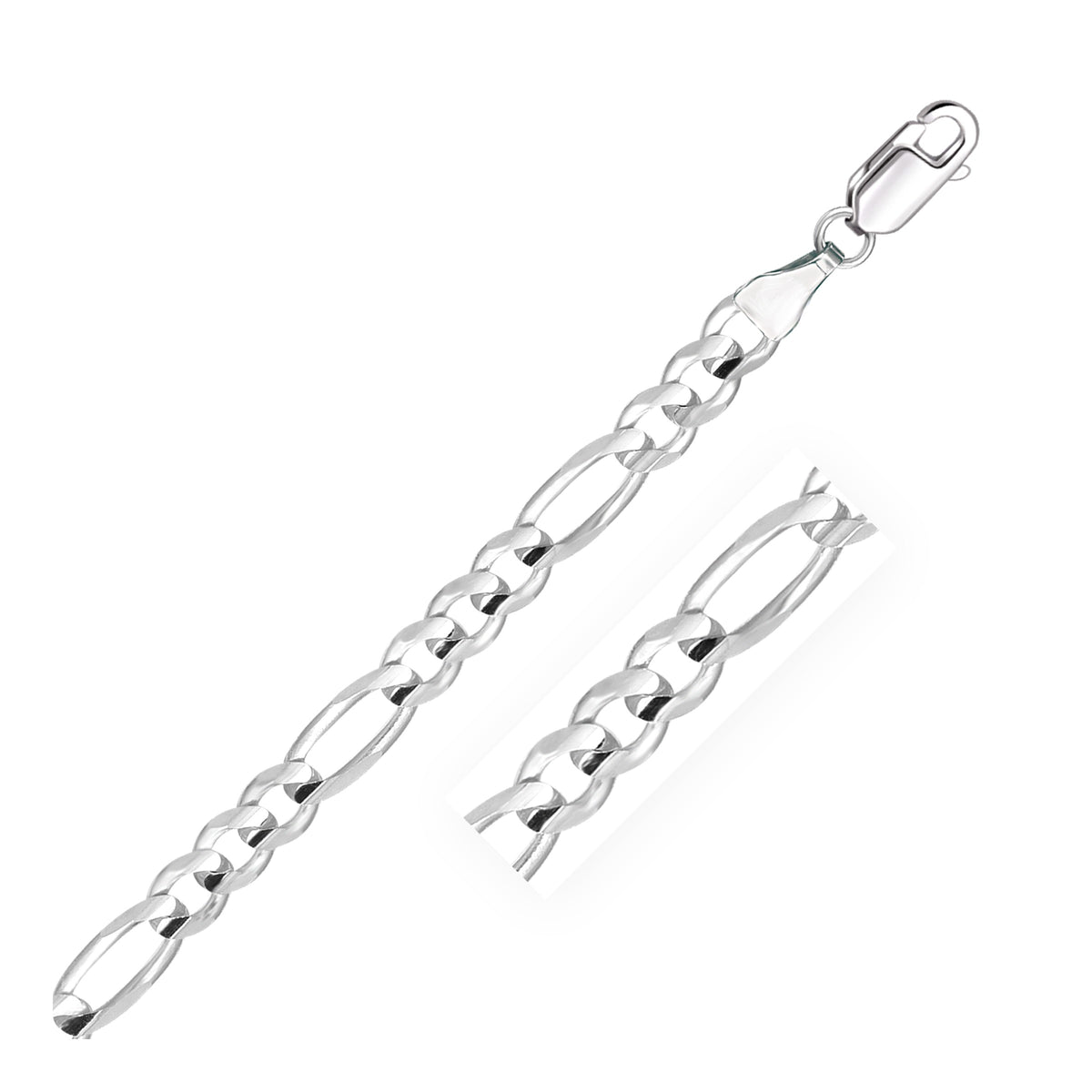 14K White Gold Solid Figaro Bracelet (6.00 mm)
