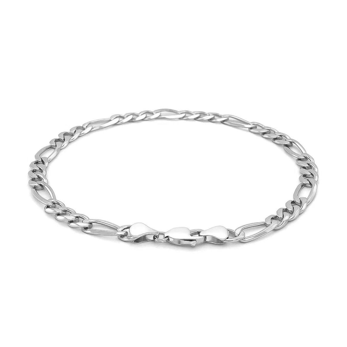 14K White Gold Solid Figaro Bracelet (6.00 mm), view 2