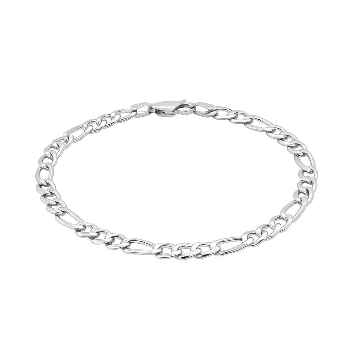 14K White Gold Solid Figaro Bracelet (6.00 mm), view 3