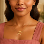 14K Yellow Gold Yours Truly Large Initial F Necklace, view 4