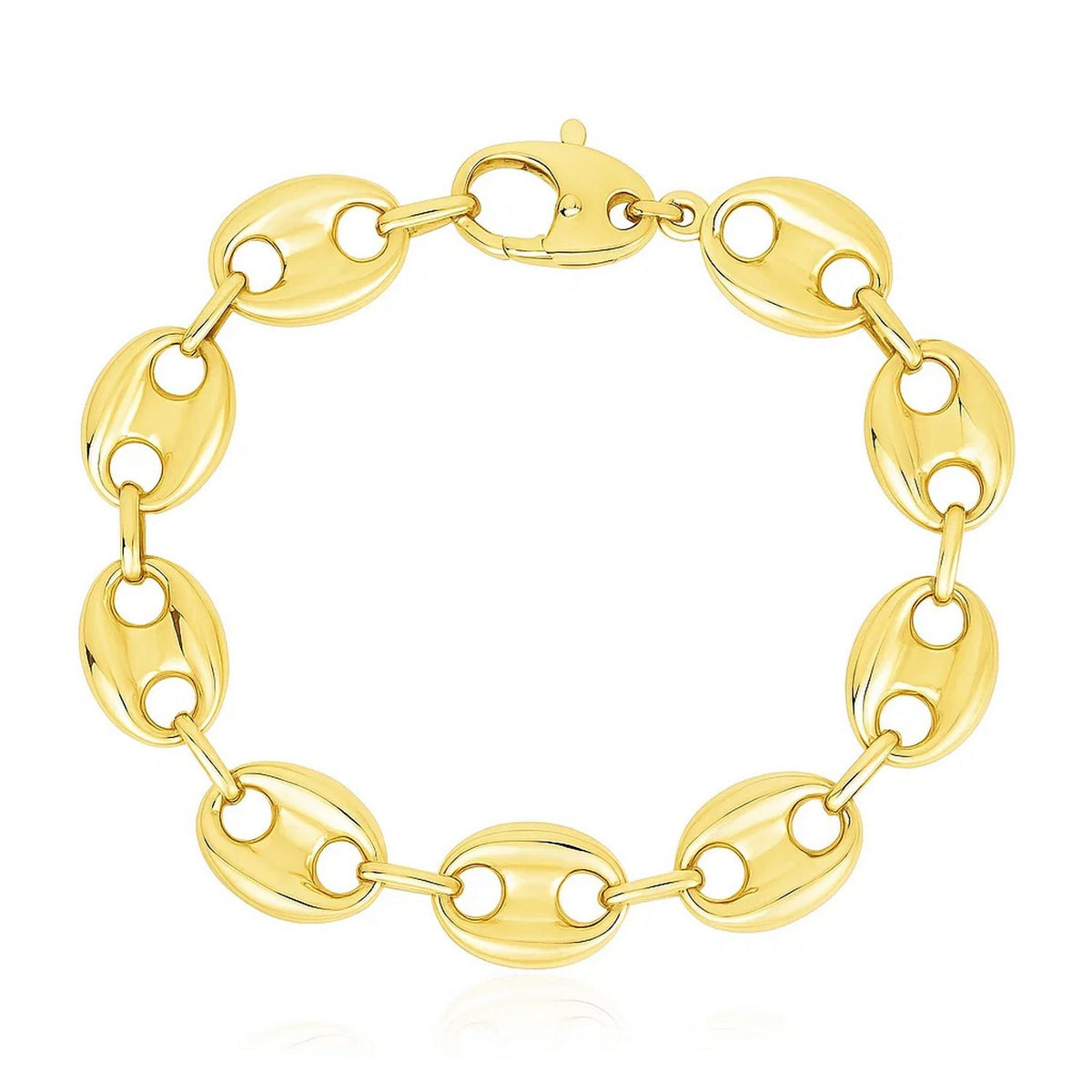 14K Yellow Gold High Polish Lite Puffed Mariner Link Bracelet (12.00 mm), view 2