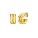 14K Yellow Gold Puffed Double Row C Hoop Earrings