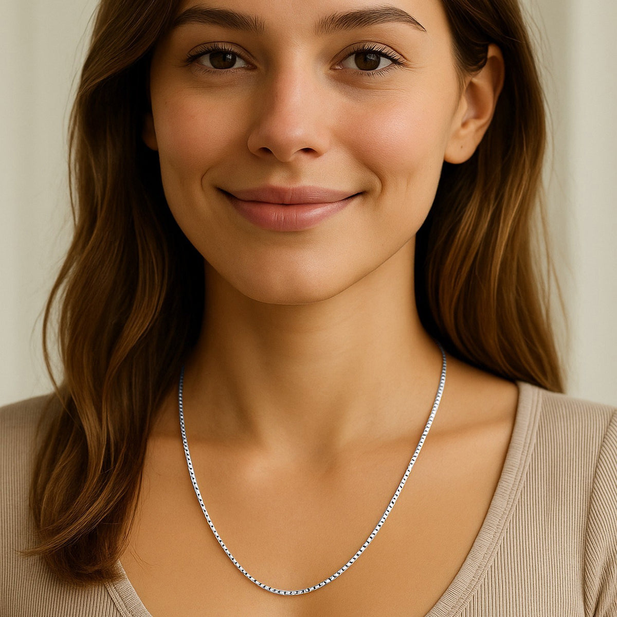 14k White Gold Classic Box Chain (1.10 mm), view 8