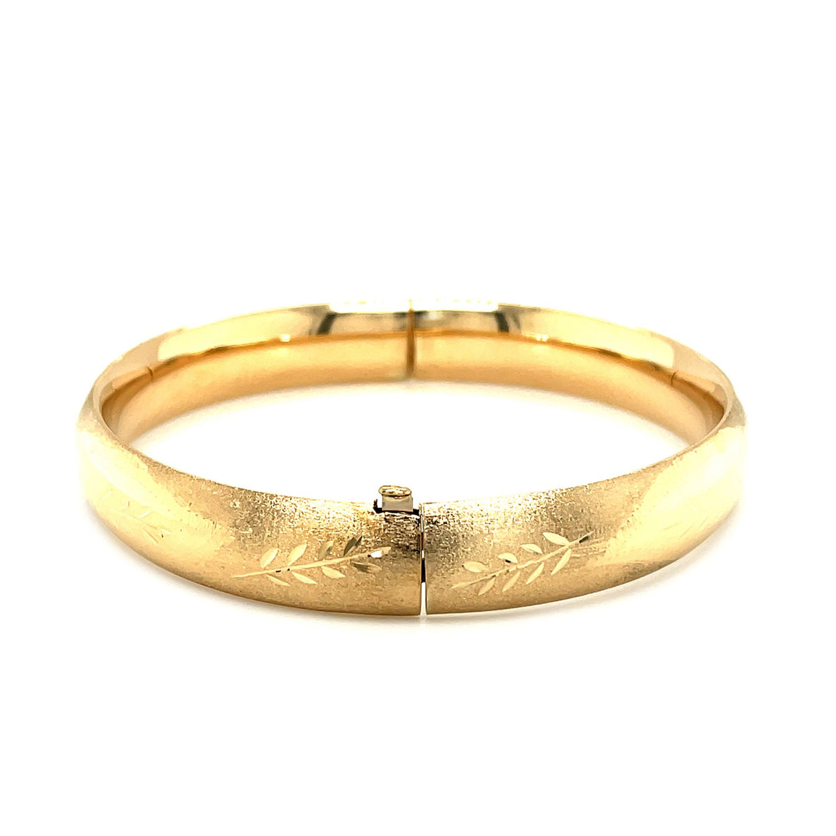 Classic Floral Carved Bangle in 14K Yellow Gold (10.00 mm), view 3