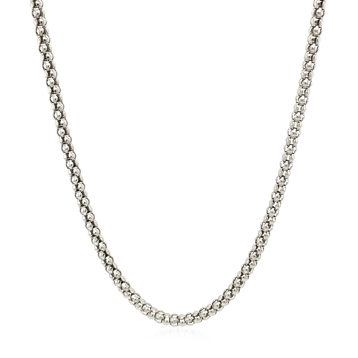 Rhodium Plated 2.5mm Sterling Silver Popcorn Style Chain (2.50 mm), view 2