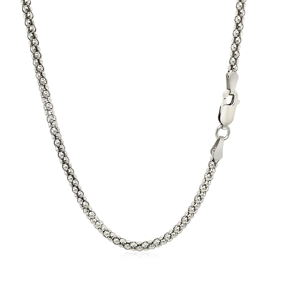 Rhodium Plated 2.5mm Sterling Silver Popcorn Style Chain (2.50 mm), view 3