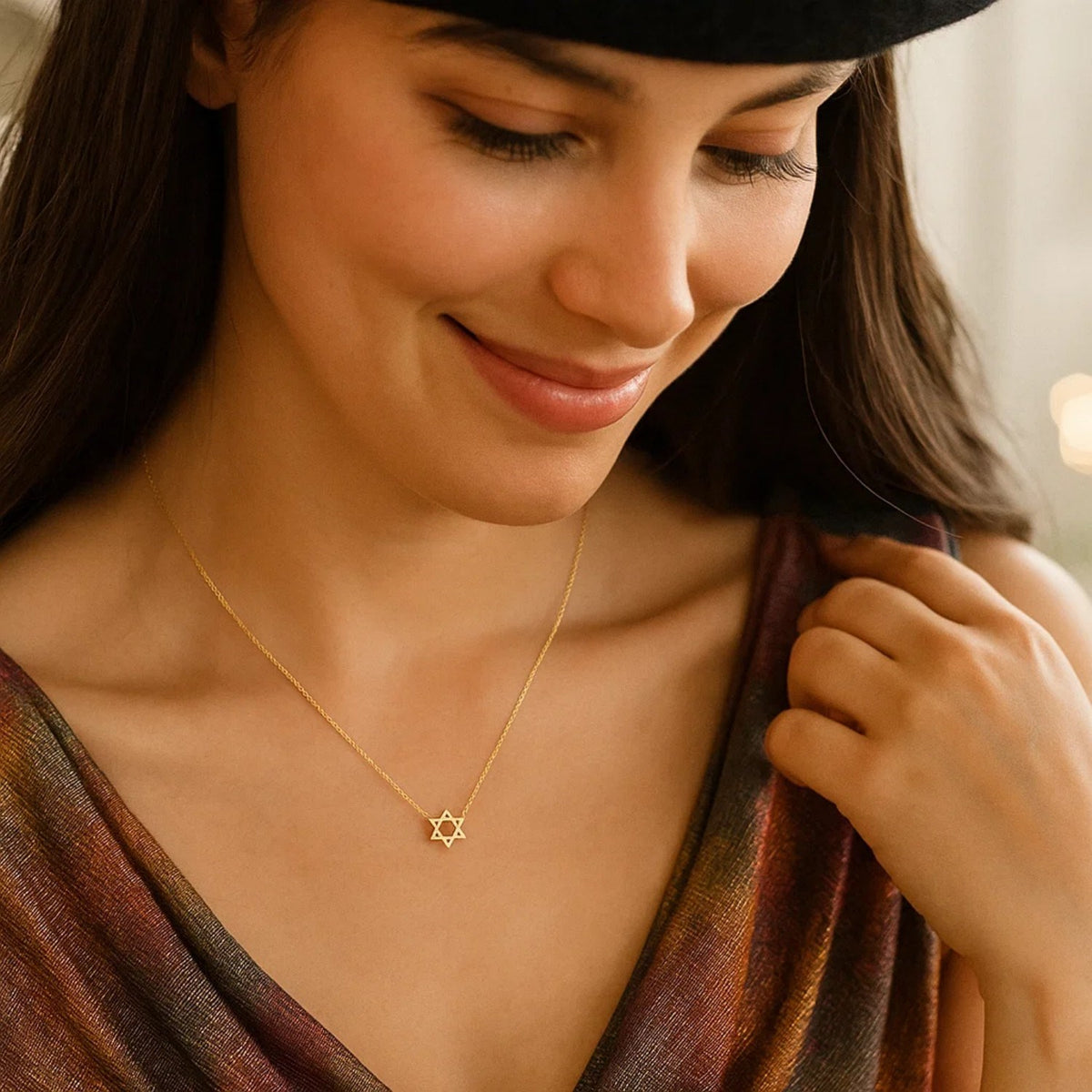 14K Yellow Gold Star of David Necklace, view 4