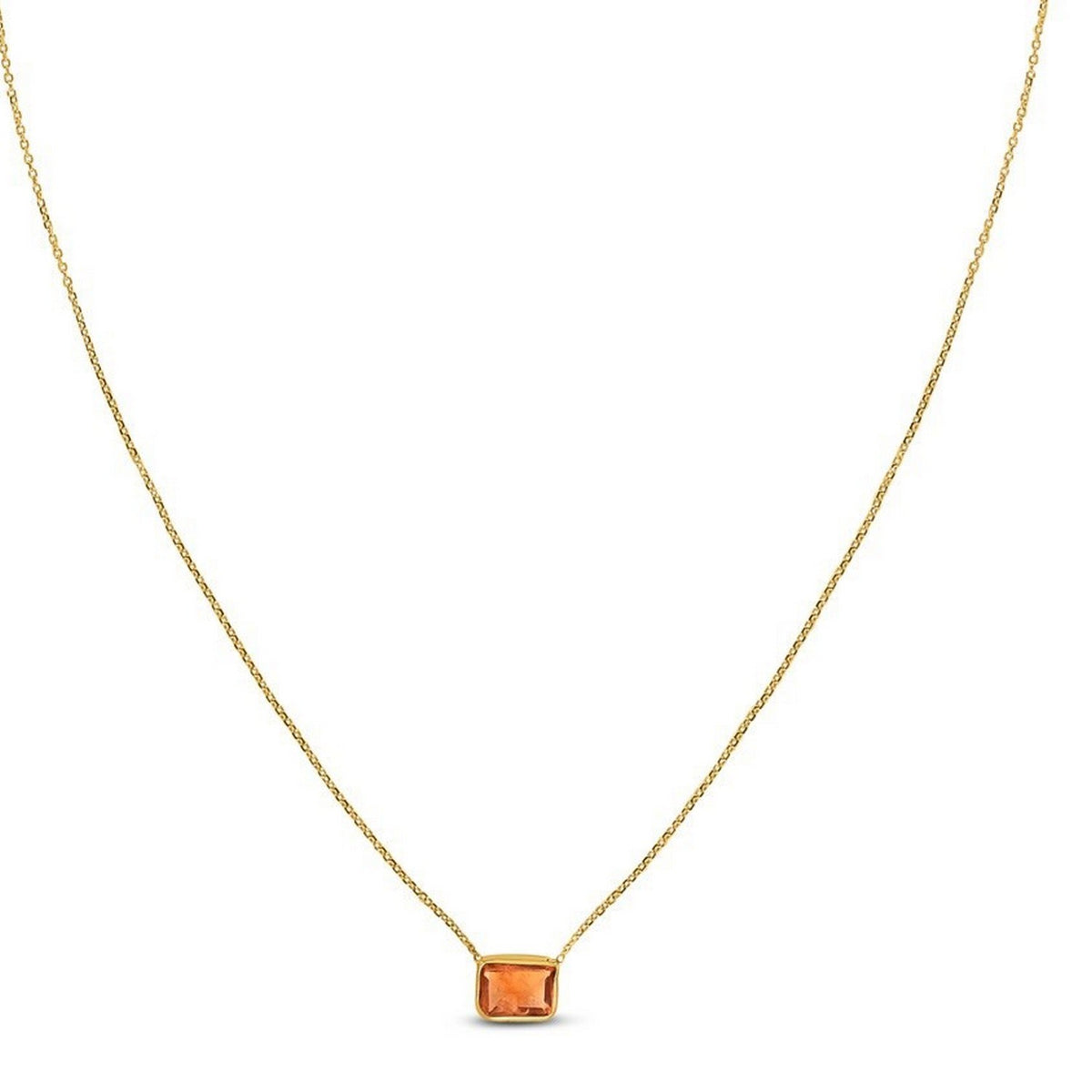 14K Yellow Gold Emerald Cut Citrine Necklace, view 2