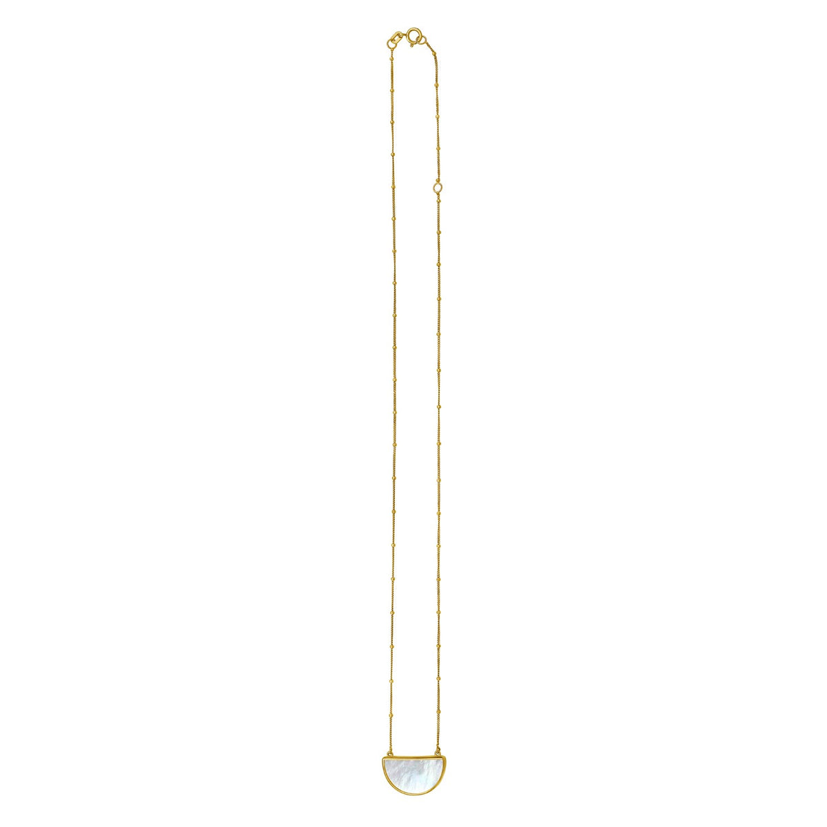 MOP Geometric Gem Half Moon Necklace in 14K Yellow Gold, view 2