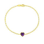 14K Yellow Gold Amethyst Heart Bracelet (1.50 mm), view 2