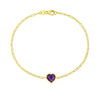 14K Yellow Gold Amethyst Heart Bracelet (1.50 mm), view 2