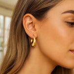 Sterling Silver Yellow Gold Plated Sculptural Crescent Hoop Earrings, view 3