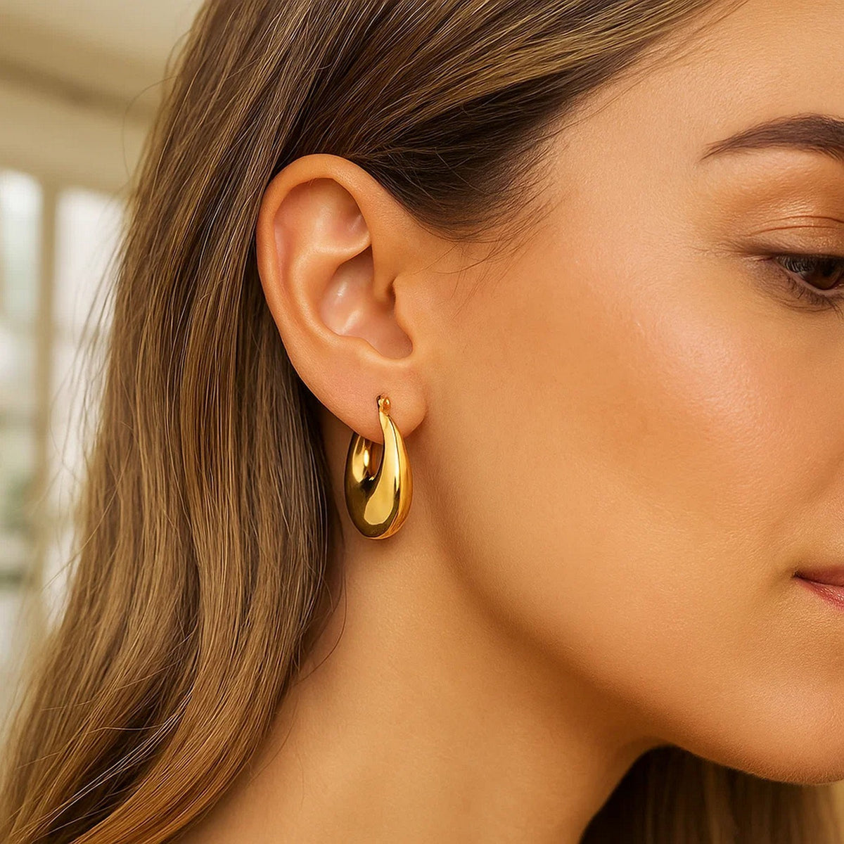 Sterling Silver Yellow Gold Plated Sculptural Crescent Hoop Earrings, view 3