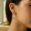 Sterling Silver Hammered Style Hoop Earrings with Rhodium Plating (4x30mm)