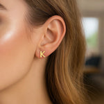 14K Yellow Gold Yours Truly Initial K Stud Earrings, view 2