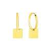 14k Yellow Gold Huggie Style Hoop Earrings with Square Drops