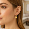 14k Yellow Gold Huggie Style Hoop Earrings with Square Drops