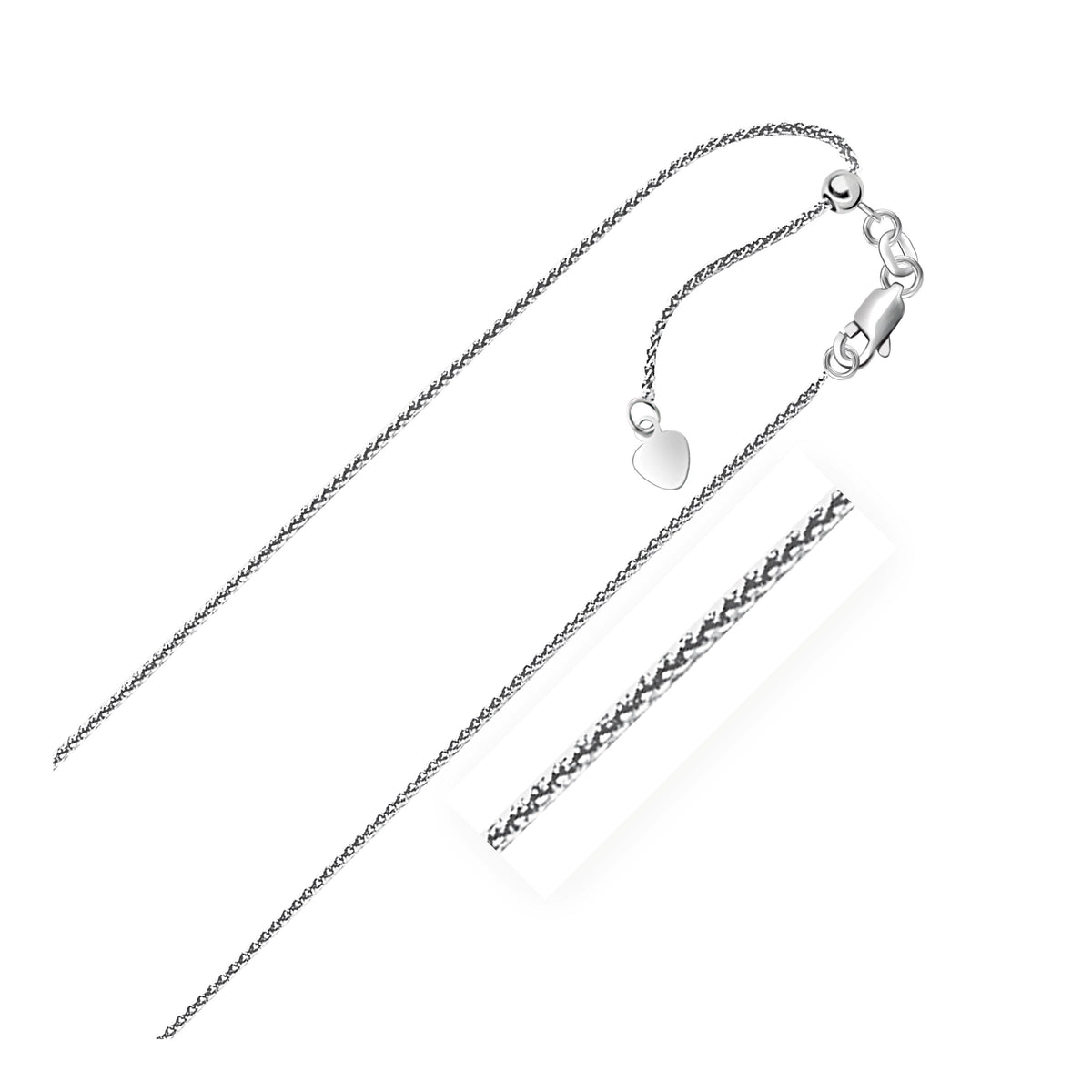 10k White Gold Adjustable Wheat Chain (1.00 mm), view 2