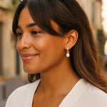 14K Yellow Gold Small Hoop Earrings with Pearls, view 5