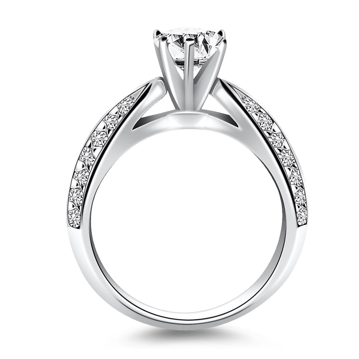 14K White Gold Cathedral Double Row Pave Diamond Engagement Ring, view 2