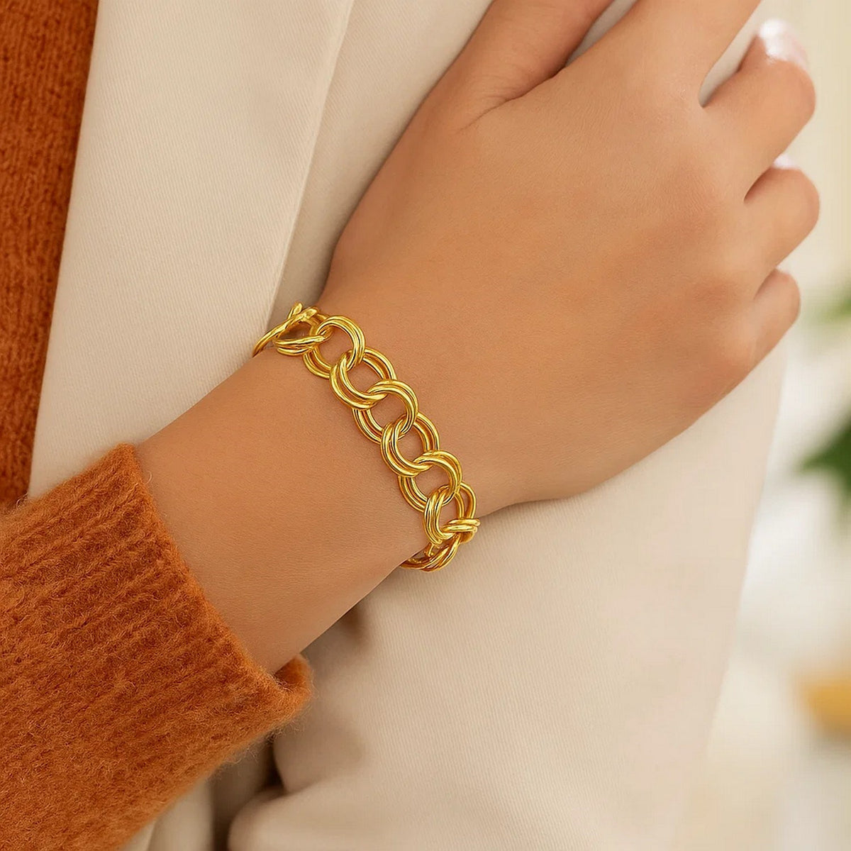 14K Yellow Gold Solid Double Link Charm Bracelet (10.00 mm), view 4