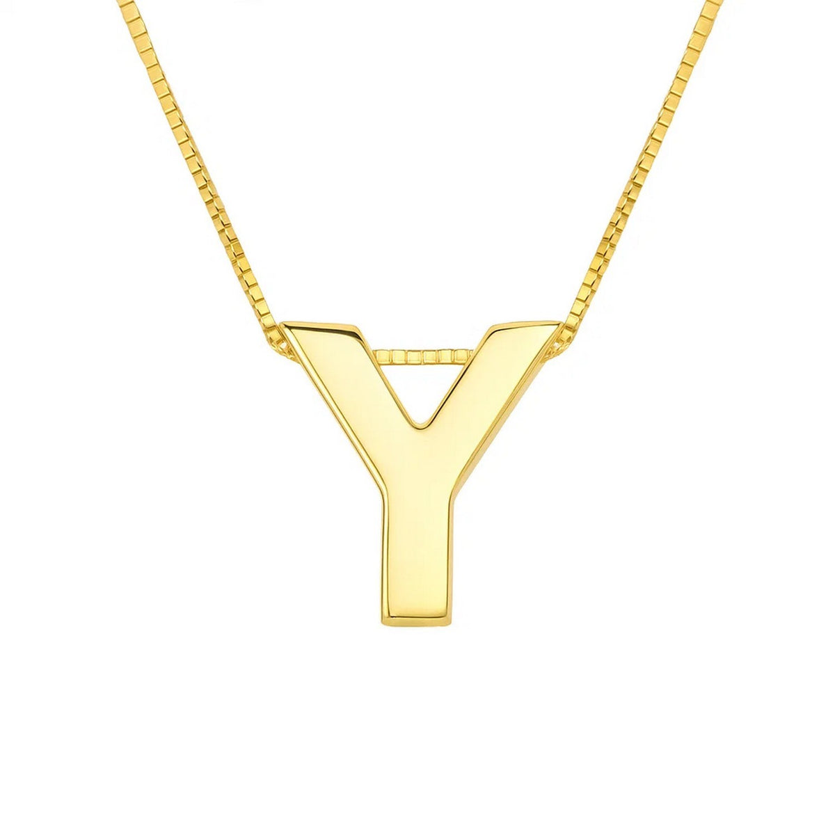 14K Yellow Gold Yours Truly Block Letter Initial Y Necklace, view 2