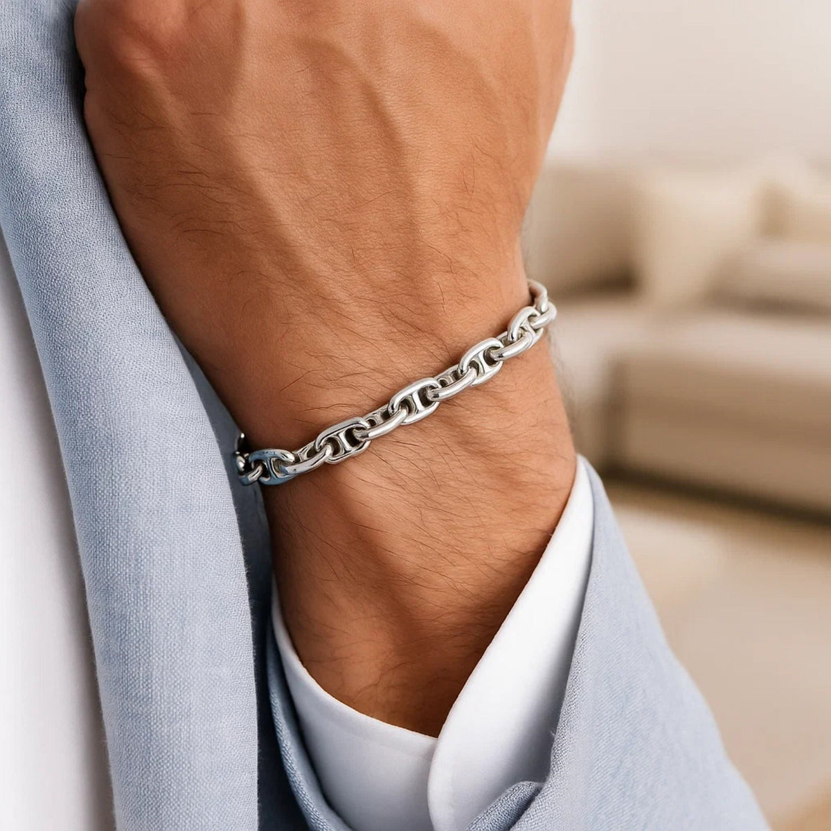 Sterling Silver Anchor Chain Bracelet (6.40 mm), view 3
